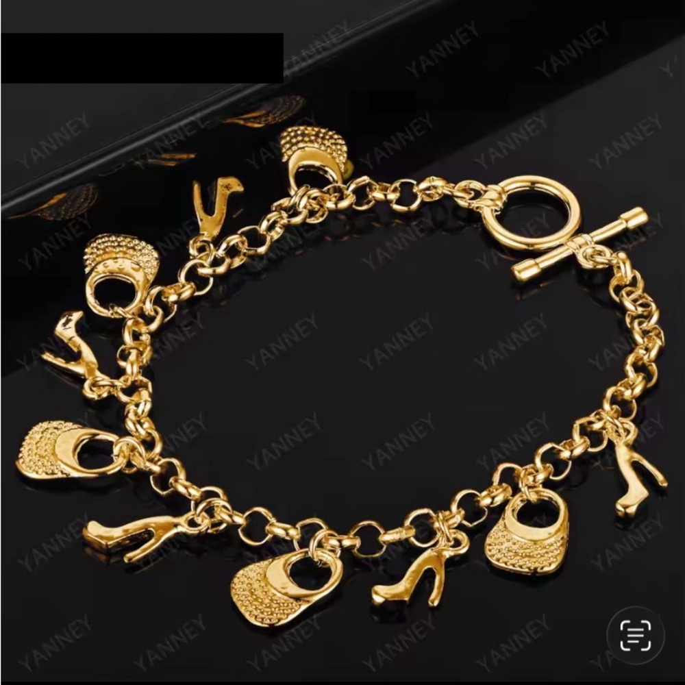 Charm Chain Bracelet 14K Gold Plated Sterling Silver